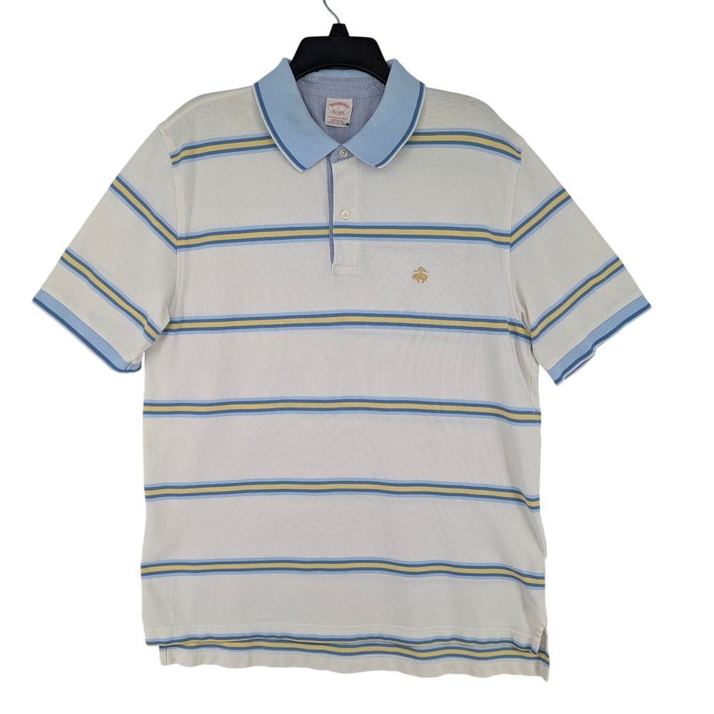 Brooks Brothers 1818 Mens Blue Original Fit Striped Performance Polo Shirt L